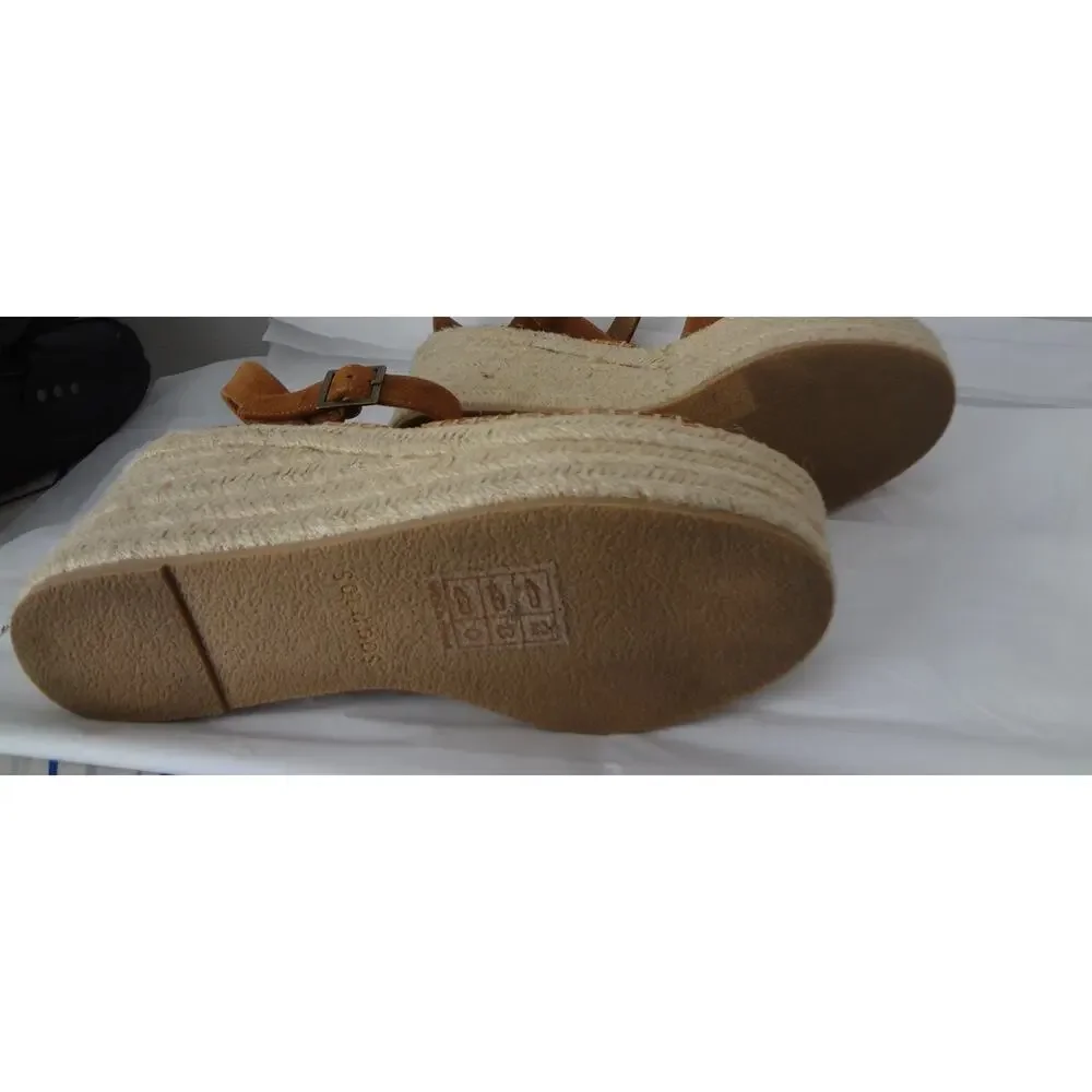 Soludos Como Brown Suede Womens 9 Platform Espadrille Wedge Sandal Slingback
